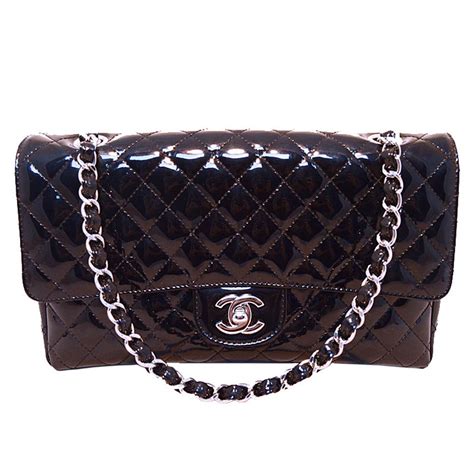 chanel black patent leather shoulder bag